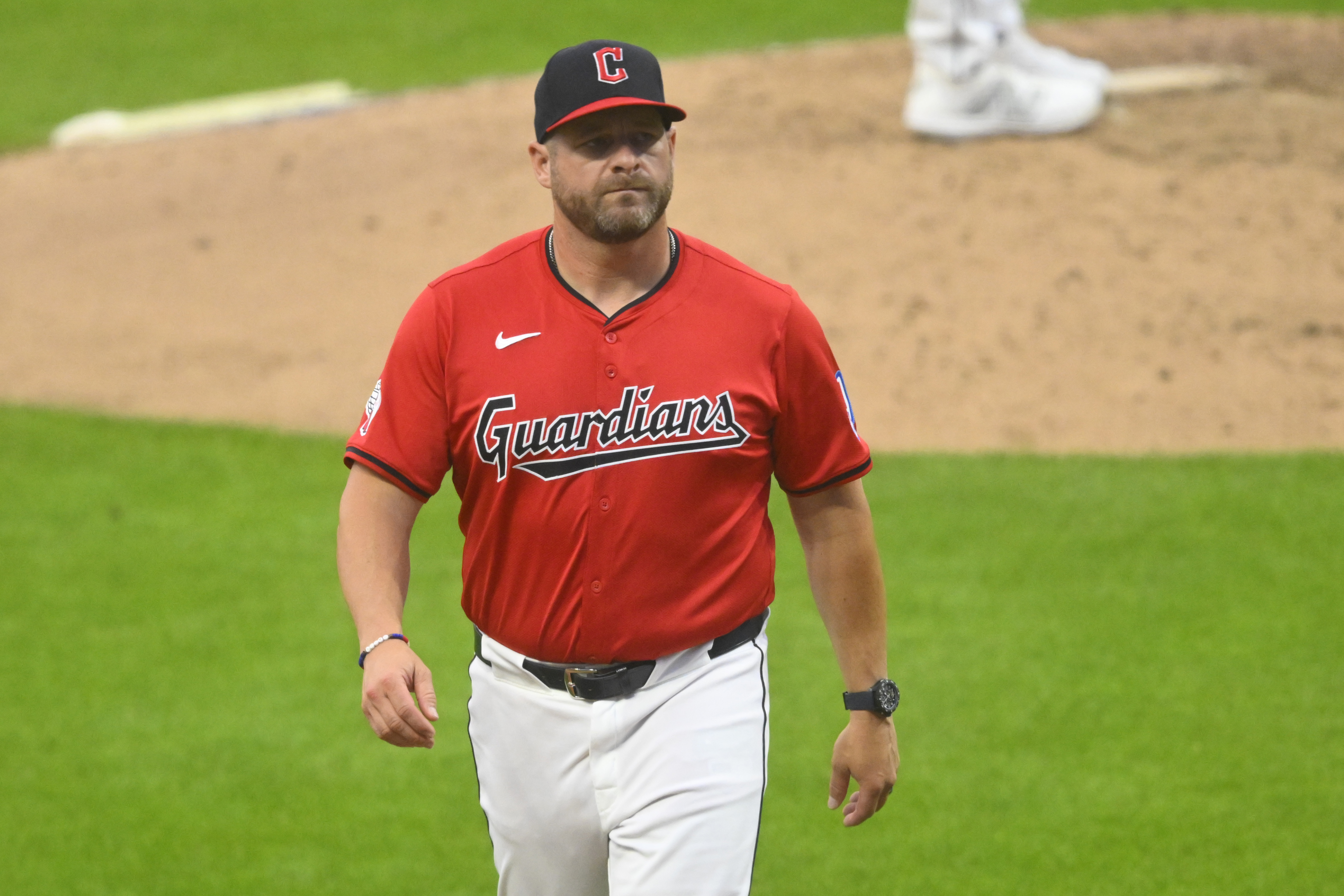 Cleveland Guardians manager Stephen Vogt walks on the field as we look at our May 2024 Ohio sports betting financials.
