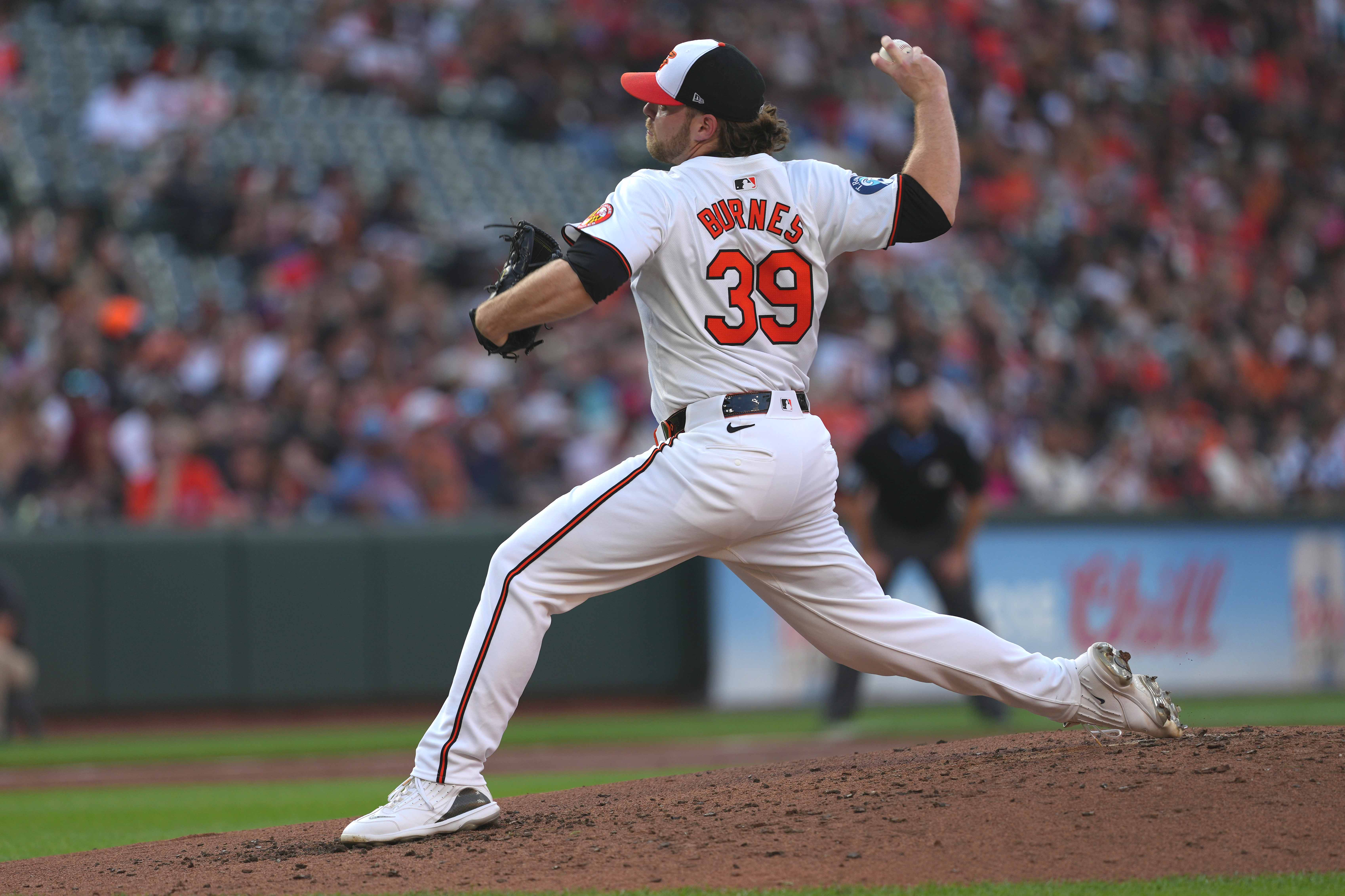 Baltimore Orioles pitcher Corbin Burnes delivers in the second inning against the Texas Rangers at Oriole Park at Camden Yards. Burnes leads the MLB Cy Young Odds.