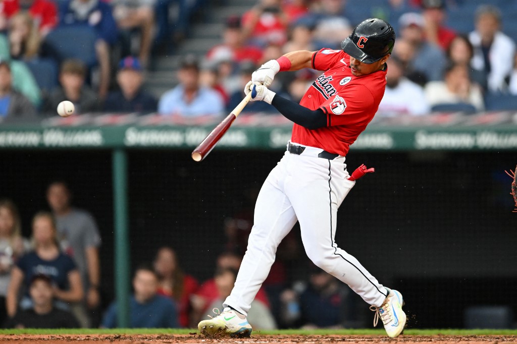 Steven Kwan of the Cleveland Guardians hits a single as we look at the Ohio sports betting financials for April 2024