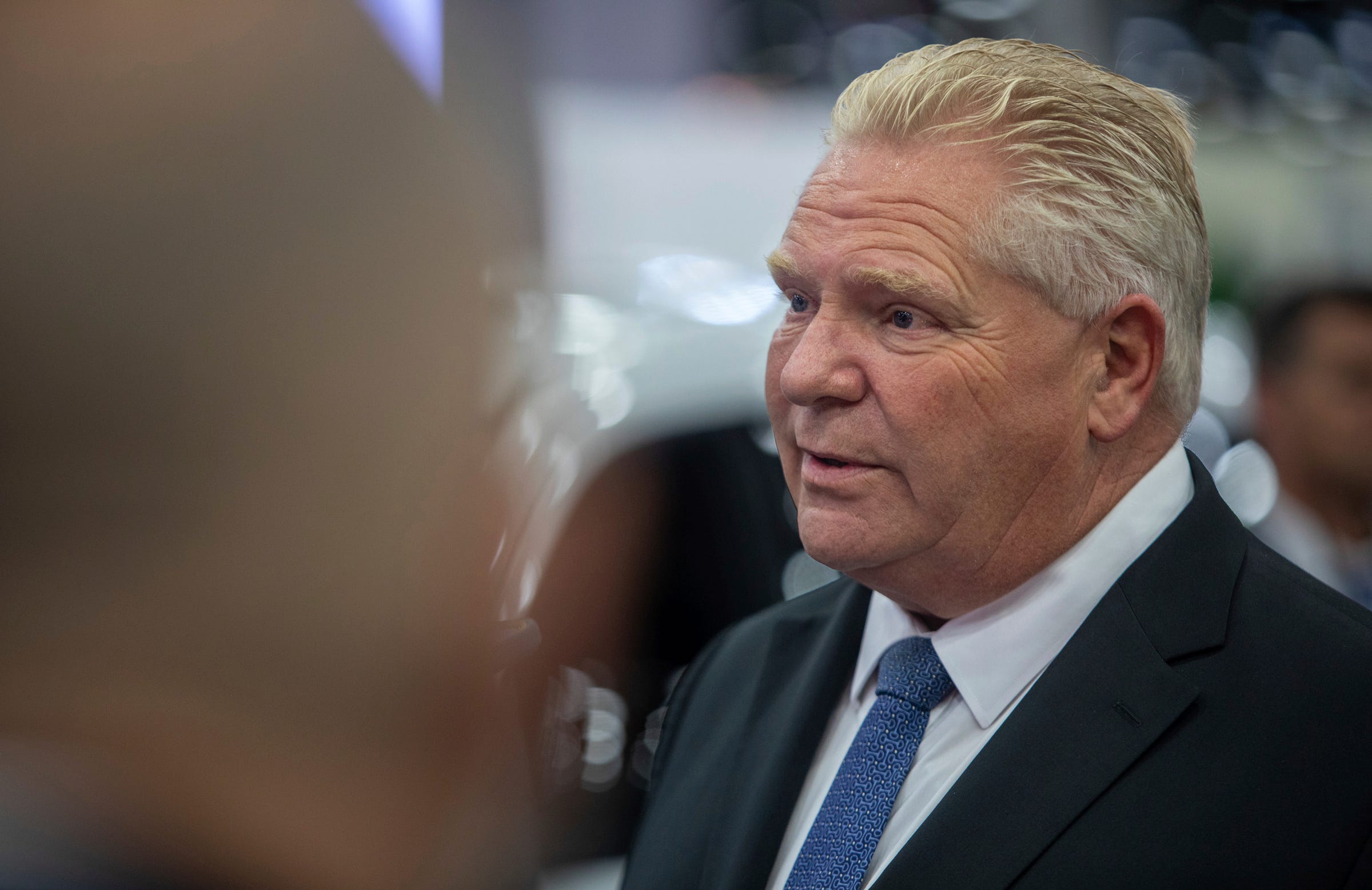 Doug Ford, premier of Ontario, talks to a media member during the Detroit auto show in Detroit as we look at the possibility of people being able to place wagers at beer stores in Ontario.