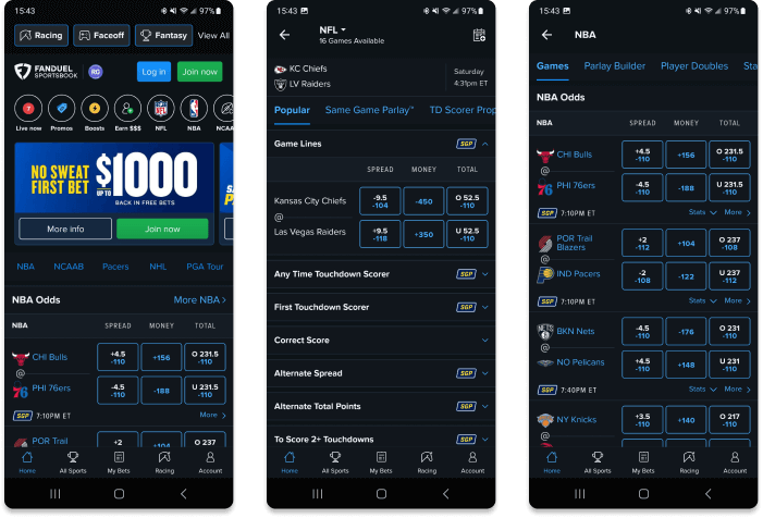 Screenshot of the FanDuel Underscoreg app for Android. 