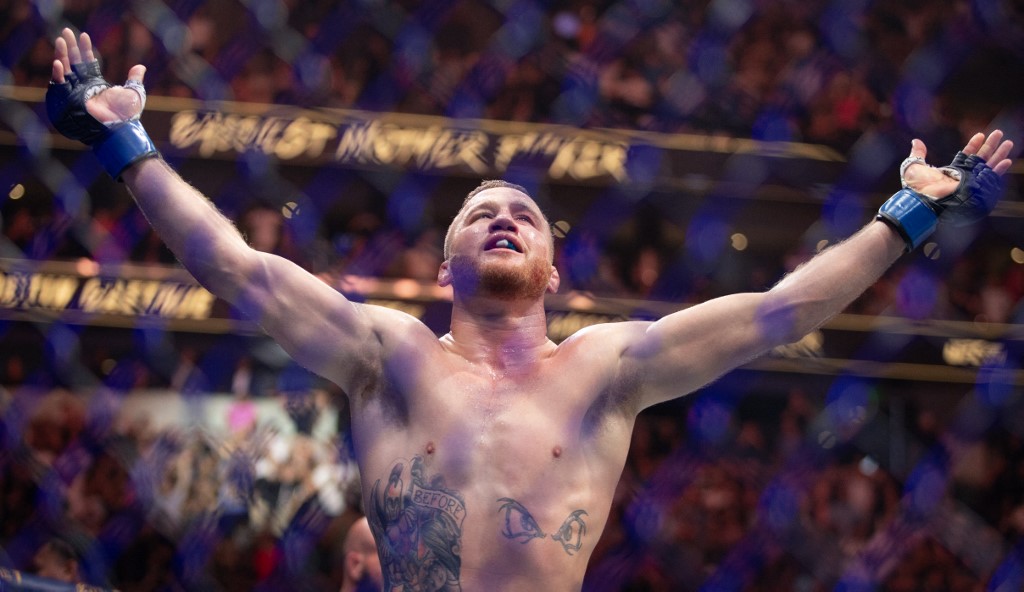 Justin Gaethje celebrates beating Dustin Poirier as we look at our Gaethje vs. Holloway prediction for UFC 300