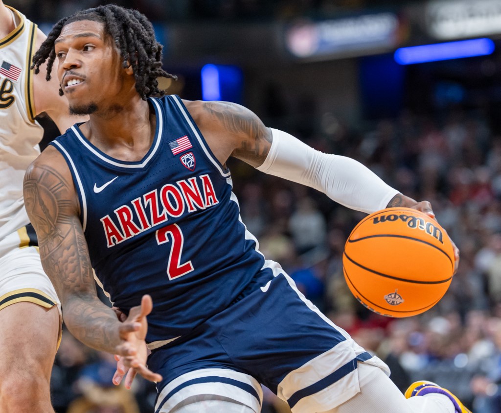 Caleb Love #2 of the Arizona Wildcats drives to the basket as we look at bet365 launching in Arizona ahead of the 2024 Super Bowl