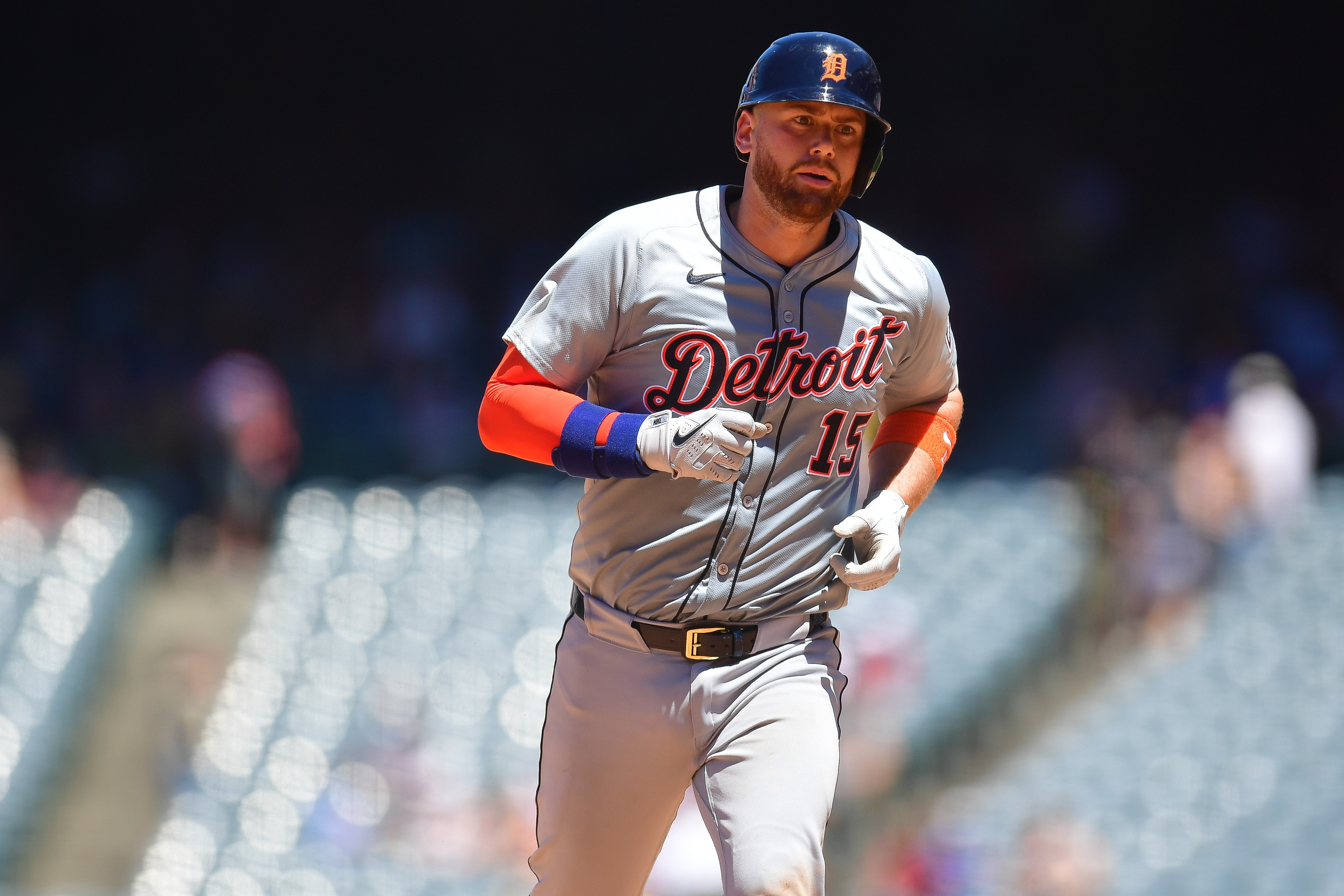 Detroit Tigers catcher Carson Kelly runs the bases as we look at the details of the Michigan 2025 FY budget money set aside for responsible gambling.
