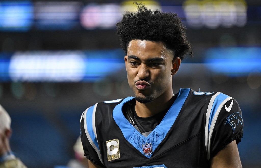 Bryce Young of the Carolina Panthers walks off the field as we look at the partnership between FanDuel and the Carolina Panthers.