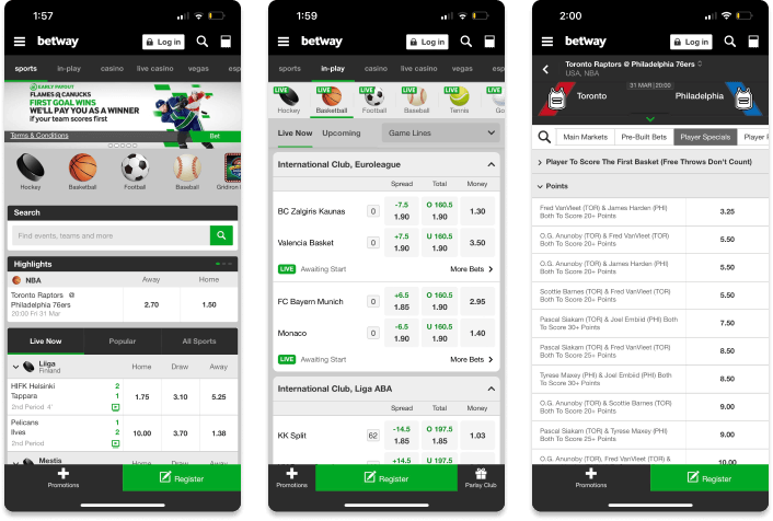 Screenshot of Betway Underscoreg mobile app for iOS devices.