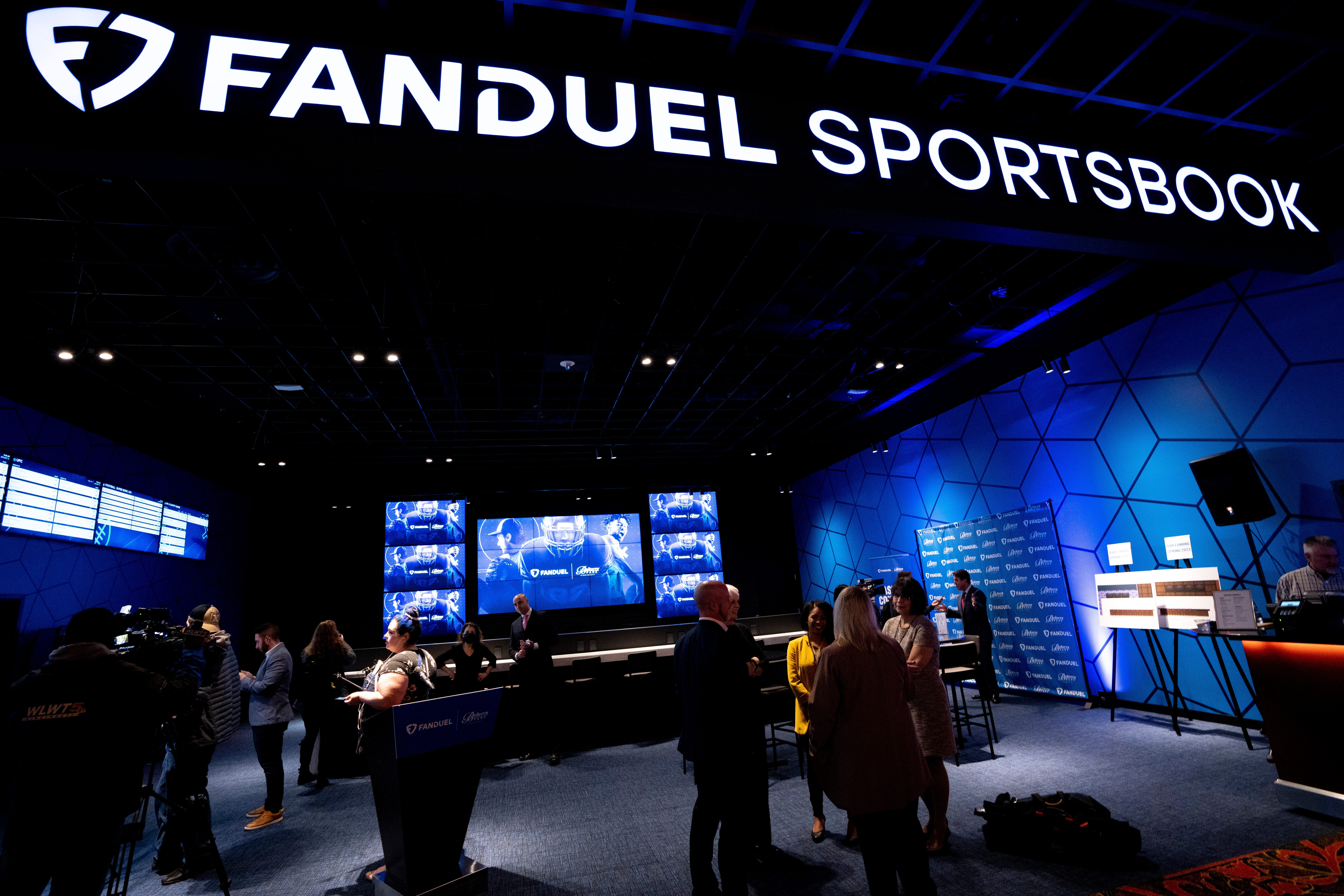 A view of the FanDuel Underscoreg betting area at Belterra Park Cincinnati as we look at Flutter Entertainment making the TIME Magazine Most Influential Companies list