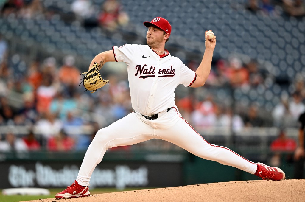 Mitchell Parker of the Washington Nationals pitches in the first inning as we look at the financials from FanDuel's first two weeks of operation in the District