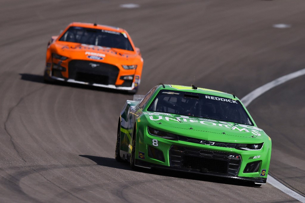 Tyler Reddick, driver of the No. 8 3Chi Chevrolet, drives during the NASCAR Cup Series South Point 400 at Las Vegas Motor Speedway on Oct. 16, 2022 in Las Vegas, Nevada.