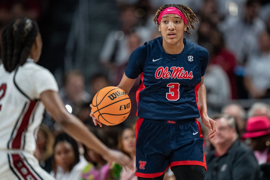 Kennedy Todd-Williams #3 of the Ole Miss Rebels brings the ball up court as we look at Mississippi HB 774 to expand the legal sports betting scene to include online play