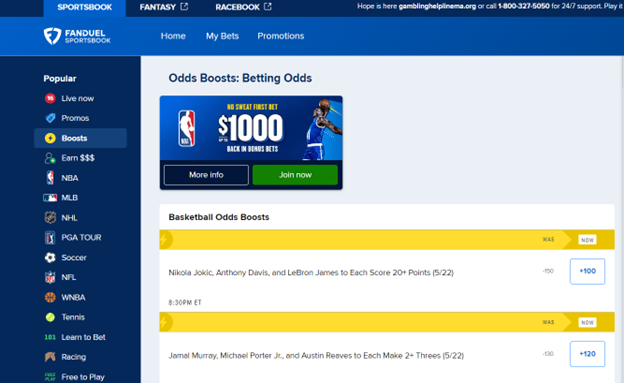 FanDuel odds boosts