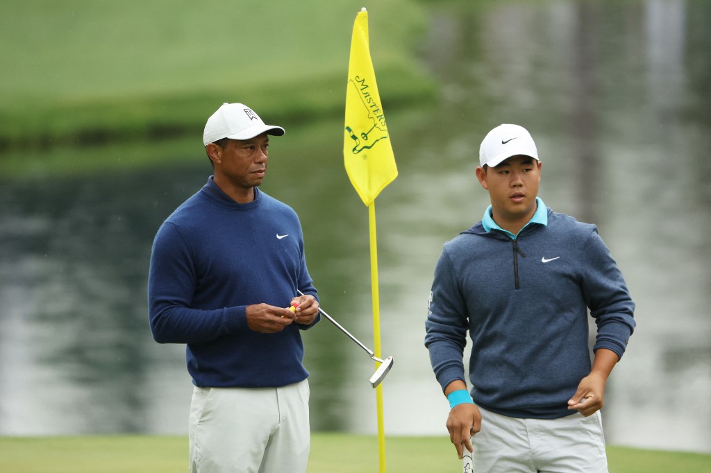 Tiger Woods of the United States and Tom Kim of South Korea as we look at our top Masters picks, props and matchup best bets