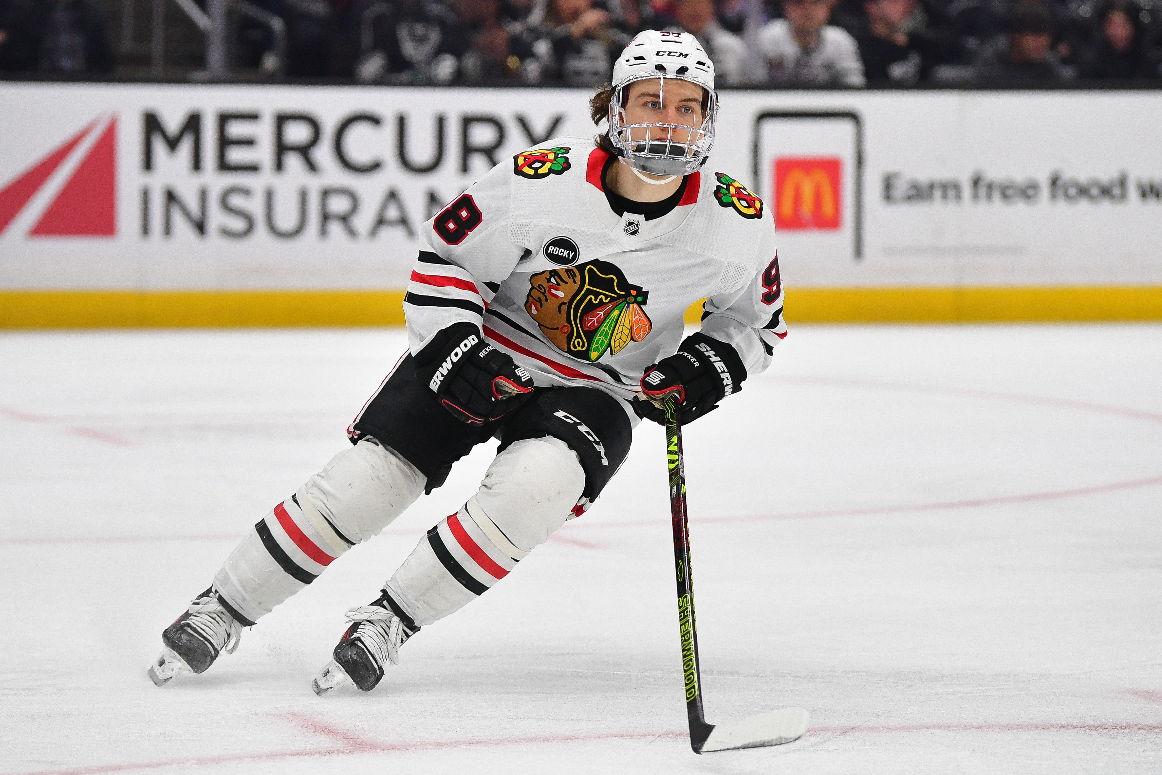 Chicago Blackhawks center Connor Bedard in action as we look at the deal between Circa sports and the NHL's Blackhawks