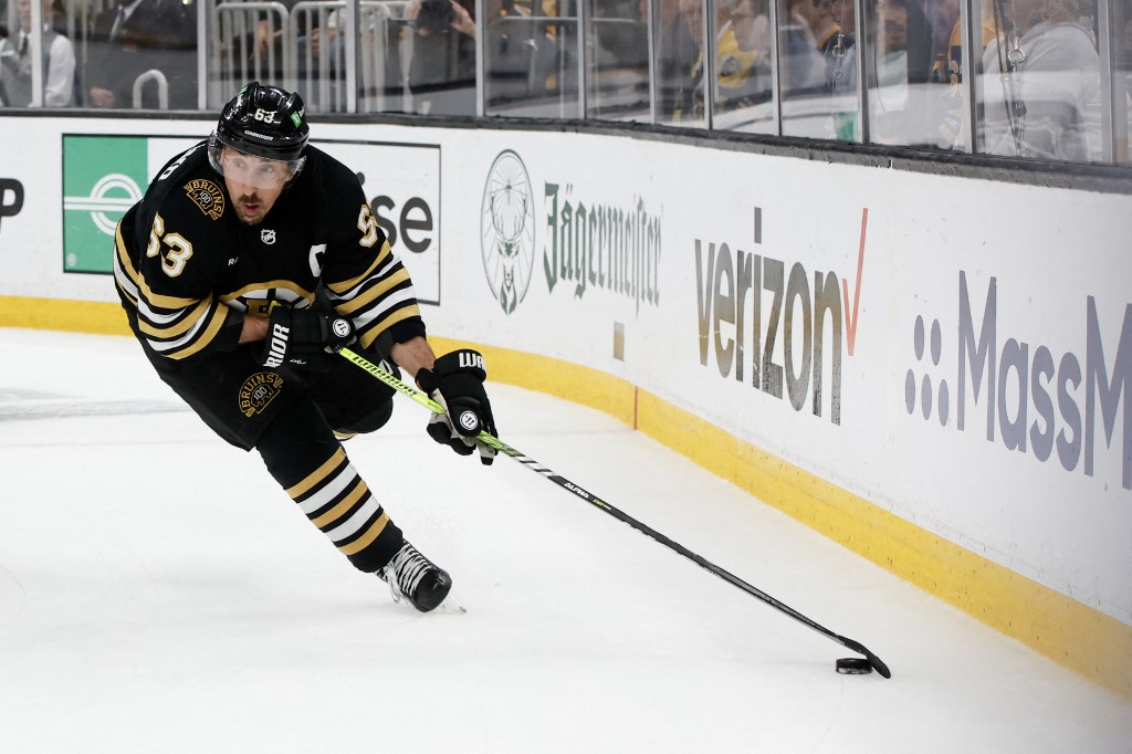 Brad Marchand of the Boston Bruins skates during the second period as we look at the Massachusetts sportsbook financials for the first quarter of 2024.