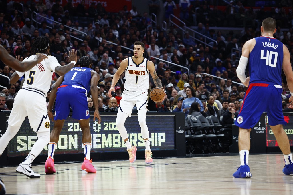 Michael Porter Jr. #1 of the Denver Nuggets at Crypto.com Arena as we look at our best NBA player props for Nuggets vs. Clippers