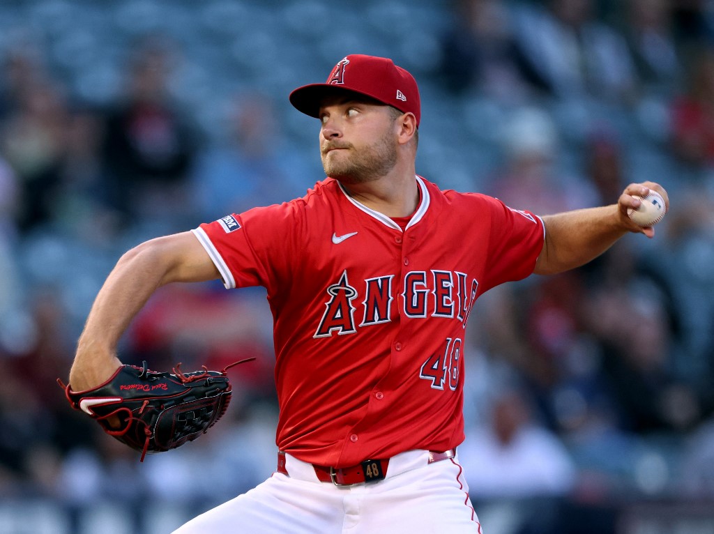 Reid Detmers of the Los Angeles Angels pitches during the first inning as we look at the future of the legal California sports betting scene.