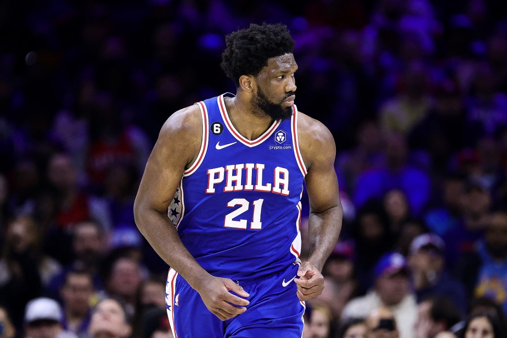 Joel Embiid of the Philadelphia 76ers looks on at Wells Fargo Center as we dive into the Hawks-76ers bonus code.