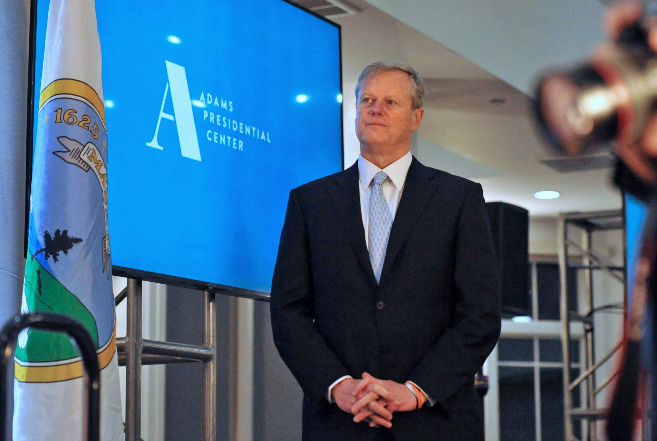 NCAA President Charlie Baker listens to remarks prior to being presented with the Adams Award during the Adams Presidential Center fundraiser gala at Granite Links in Quincy as we look at Baker saying that prop betting should have stayed in Vegas.