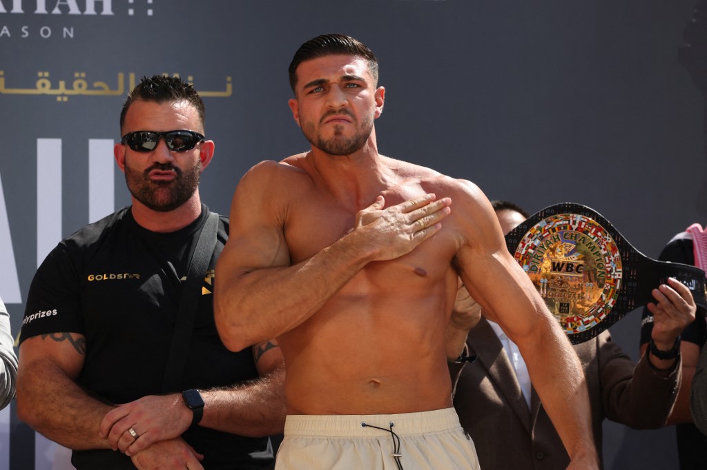 Boxer Tommy Fury is pictured during a weigh-in event as we look at our BetMGM bonus code for KSI-Fury