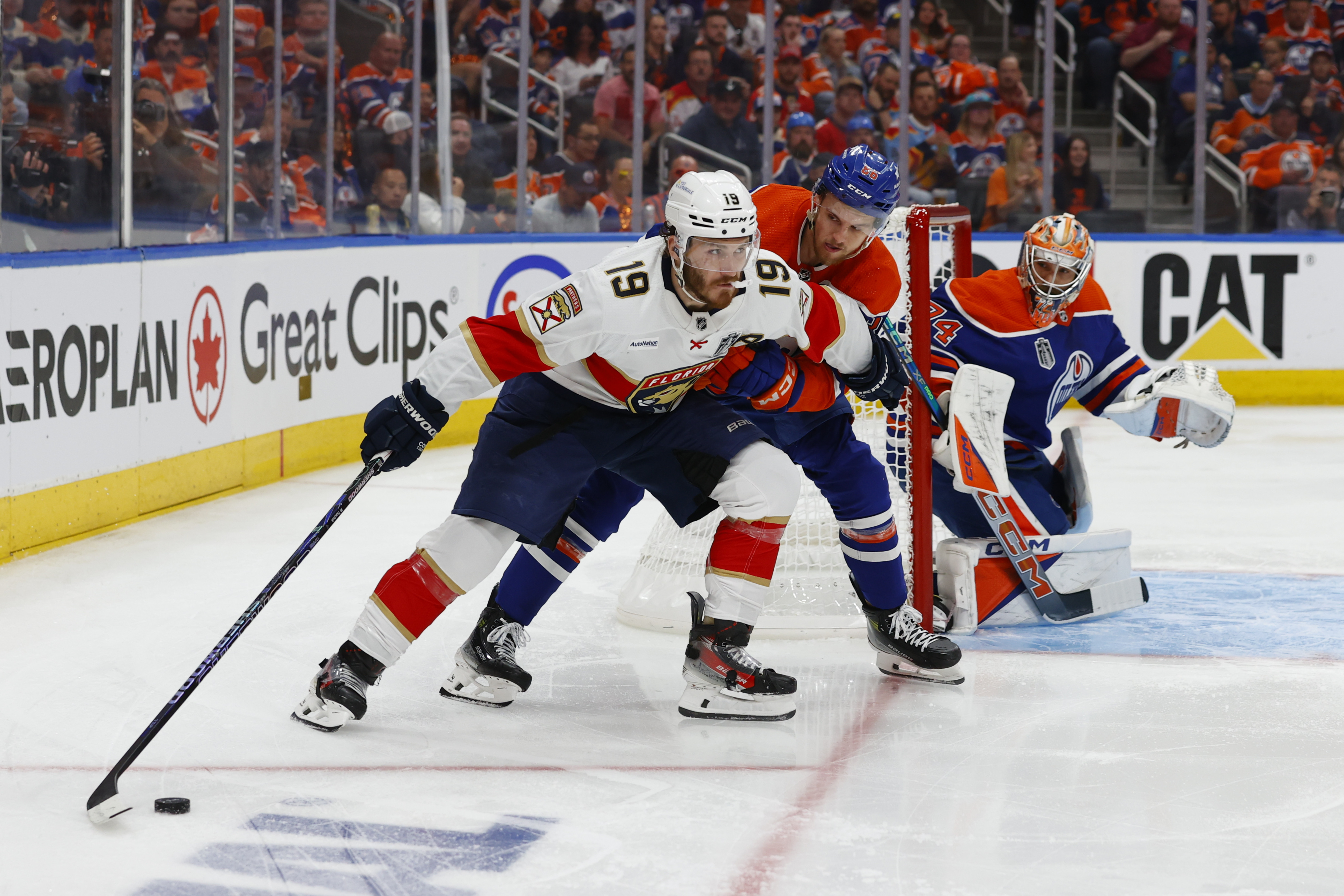 Florida Panthers left wing Matthew Tkachuk skates with the puck defended by Edmonton Oilers defenseman Philip Broberg as we dive into the best SGP for Tuesday's Game 5 of the Stanley Cup Final.
