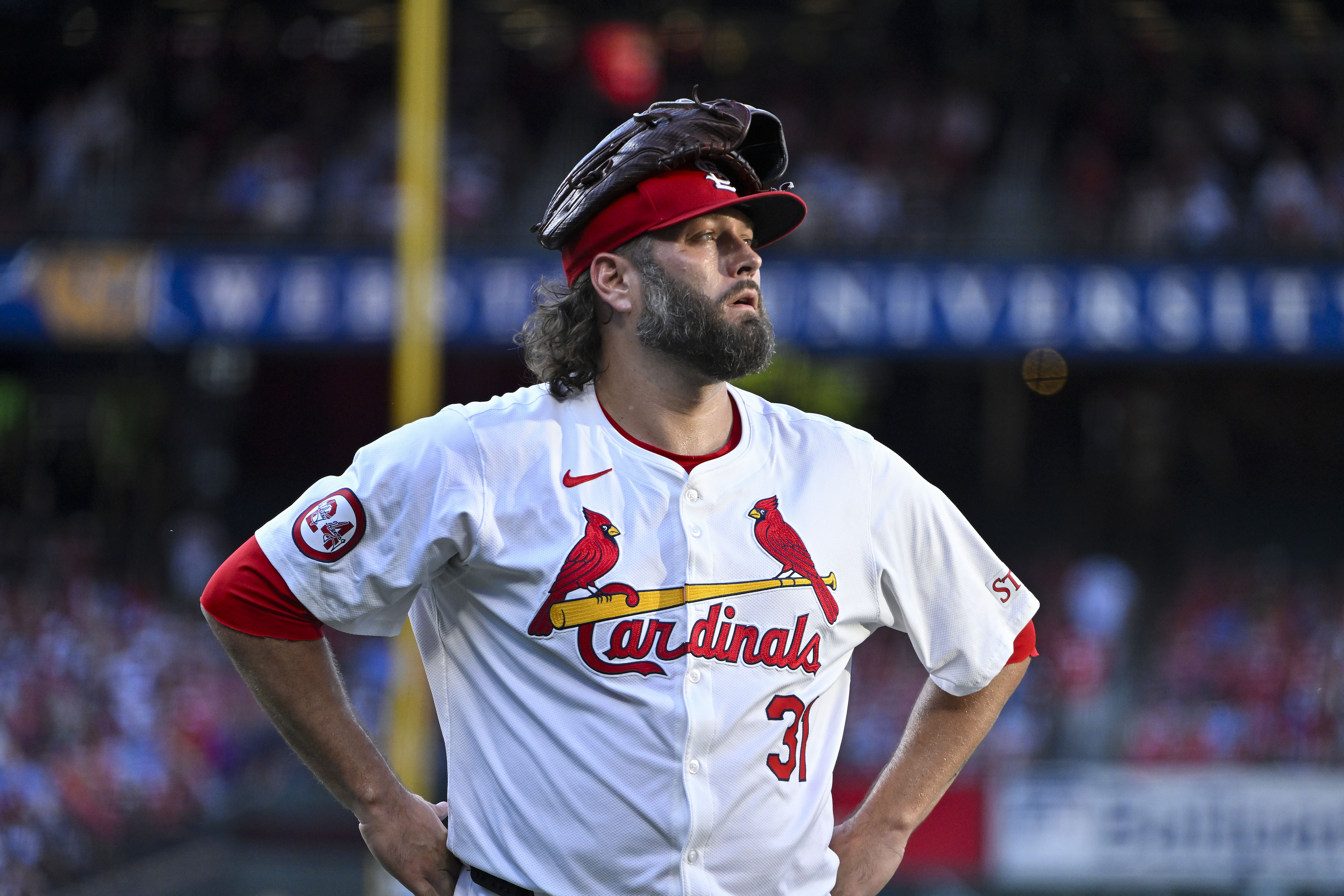 St. Louis Cardinals starting pitcher Lance Lynn looks on as he walks off the field as we examine the waning support for a legal Missouri sports betting market