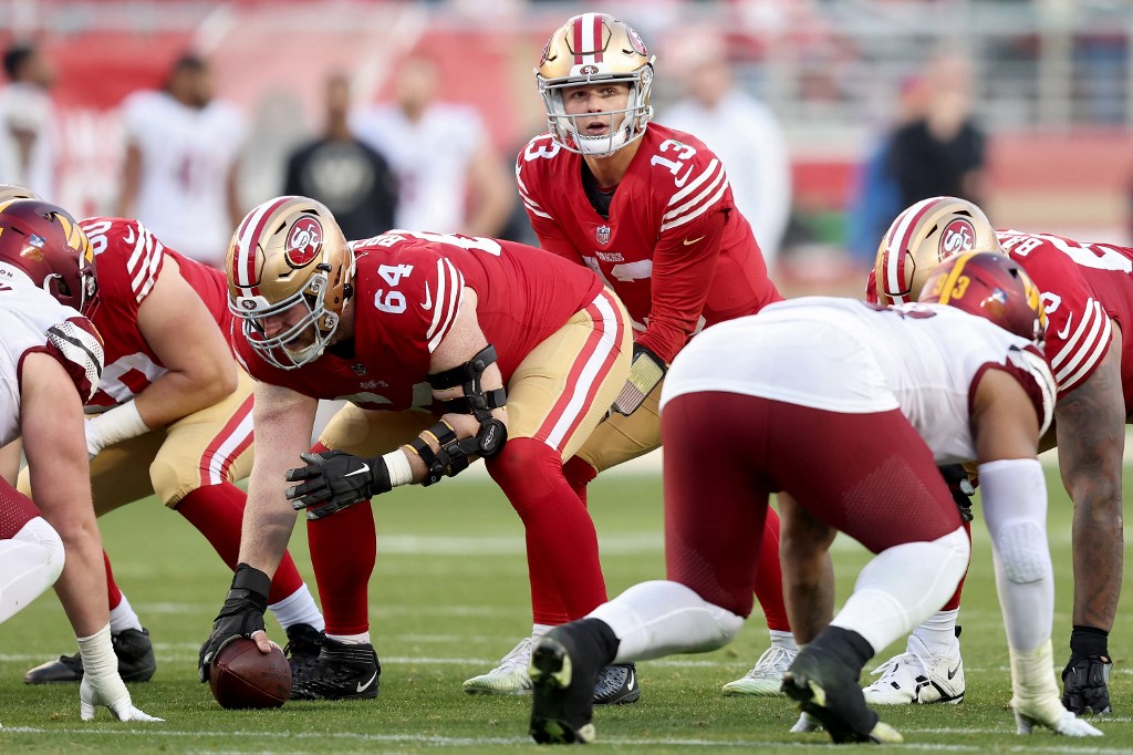Brock Purdy of the San Francisco 49ers takes a snap as we share the top Cowboys-49ers BetRivers bonus code.