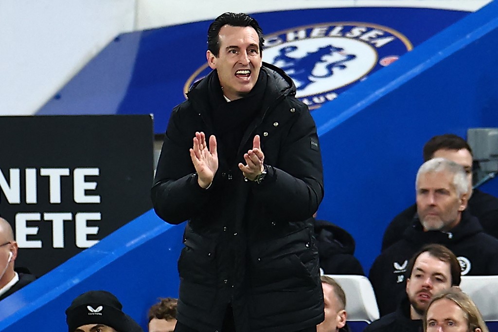Aston Villa's Spanish head coach Unai Emery gestures on the touchline