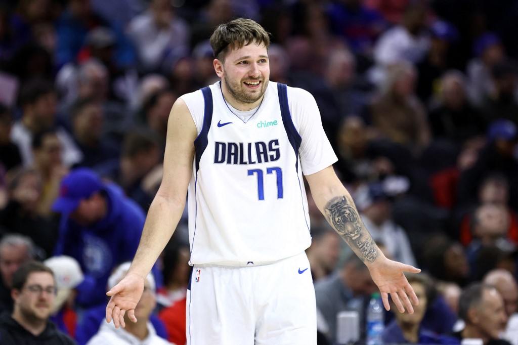 Luka Doncic of the Dallas Mavericks reacts during the second quarter against the Philadelphia 76ers as we look at our NBA All-Star Game predictions.