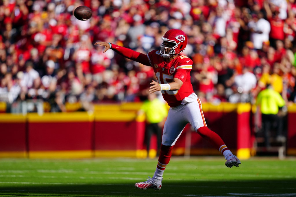 Patrick Mahomes of the Kansas City Chiefs throws a pass against the Chicago Bears as we share our favorite Patrick Mahomes player prop picks.