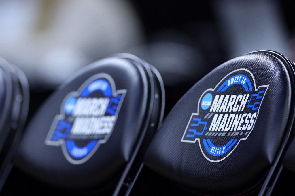 The March Madness logo is seen prior to a game between the Houston Cougars and Villanova Wildcats as we look at our March Madness betting guide.