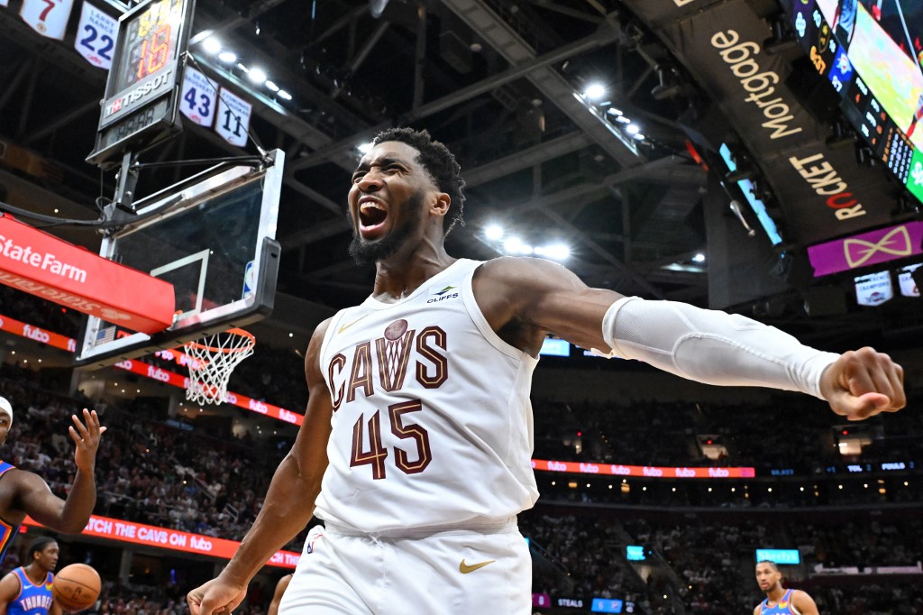 Donovan Mitchell of the Cleveland Cavaliers celebrates after scoring during the fourth quarter against the Oklahoma City Thunder, and we offer new U.S. bettors our exclusive BetRivers bonus code.