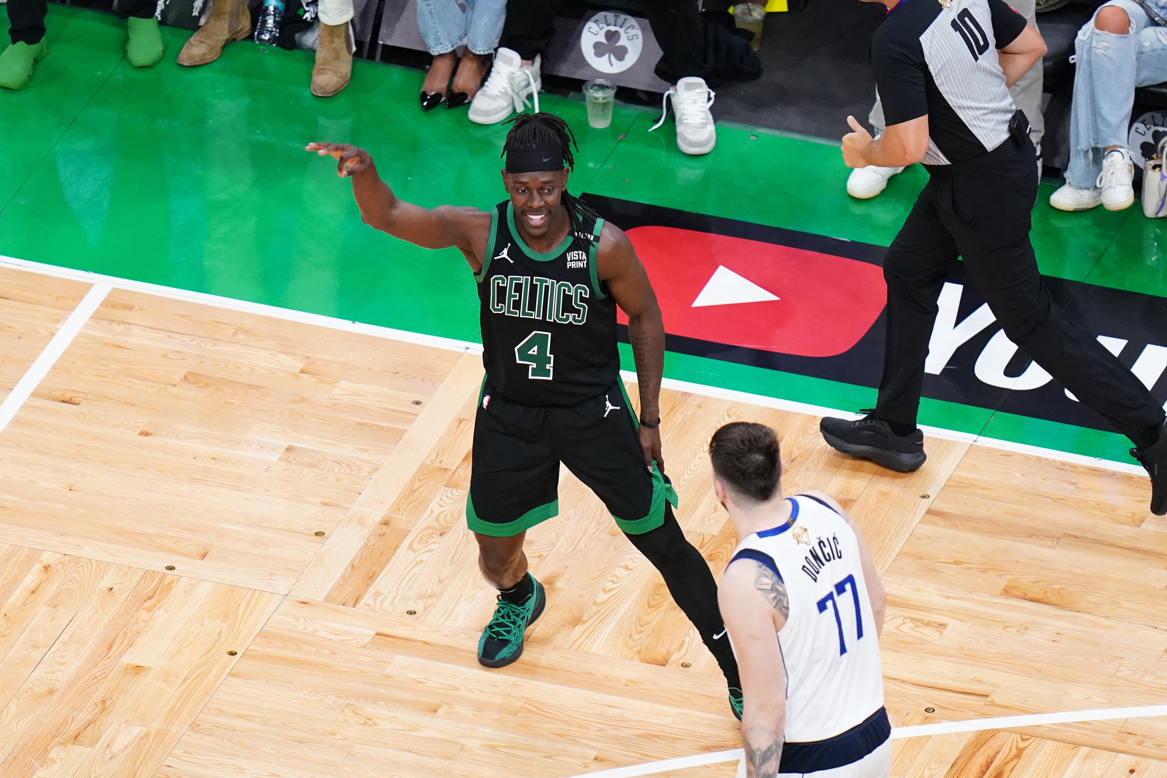 Boston Celtics guard Jrue Holiday reacts against the Dallas Mavericks in the fourth quarter during Game 2 of the 2024 NBA Finals at TD Garden. We're backing Holiday in our Celtics vs. Mavericks Player Props.