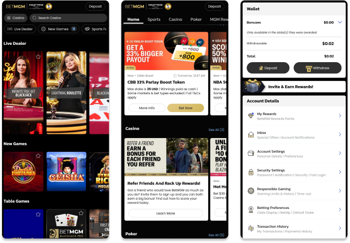 Screenshot of BetMGM Casino mobile app.