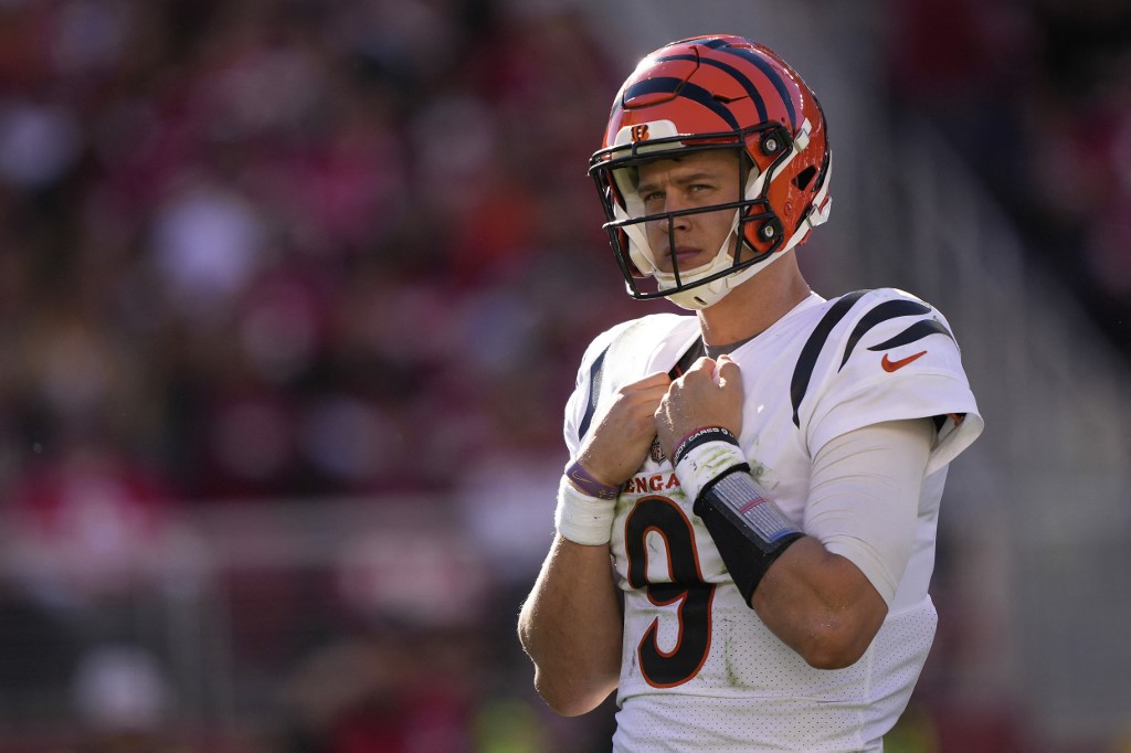 Joe Burrow of the Cincinnati Bengals looks on as we share our top Bengals vs. Ravens bonus code.