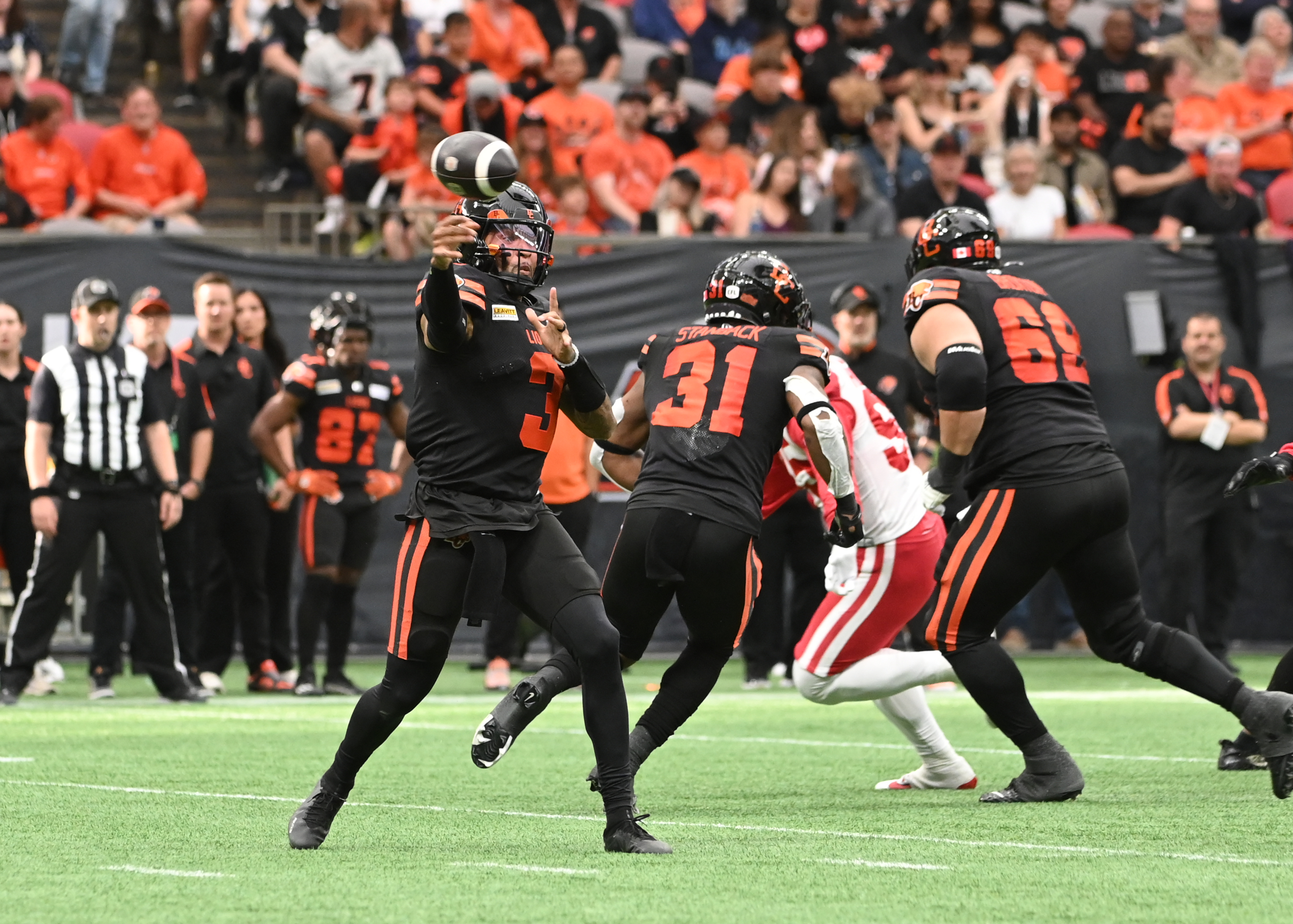 BC Lions quarterback Vernon Adams Jr throws the ball during the second half against the Calgary Stampeders throws the ball at BC Place. The Lions are one of the favorites by the 2024 Grey Cup Odds.