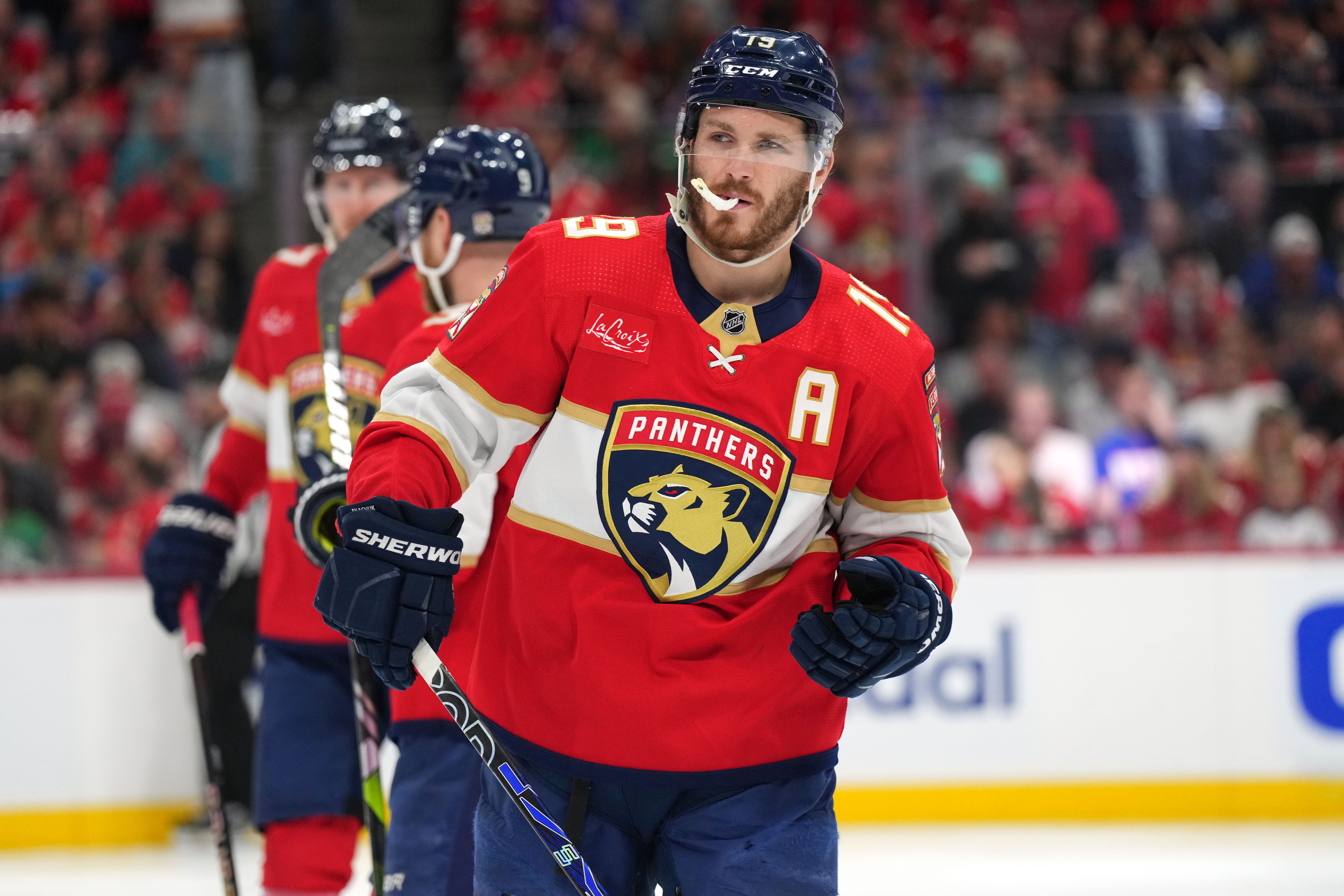 Florida Panthers Matthew Tkachuk takes to the ice against the New York Rangers before the start of Game 6 of the Eastern Conference Final as Gonzales Oona explores an appealing three-leg Oilers vs. Panthers parlay for Game 1 of the 2024 Stanley Cup Final.