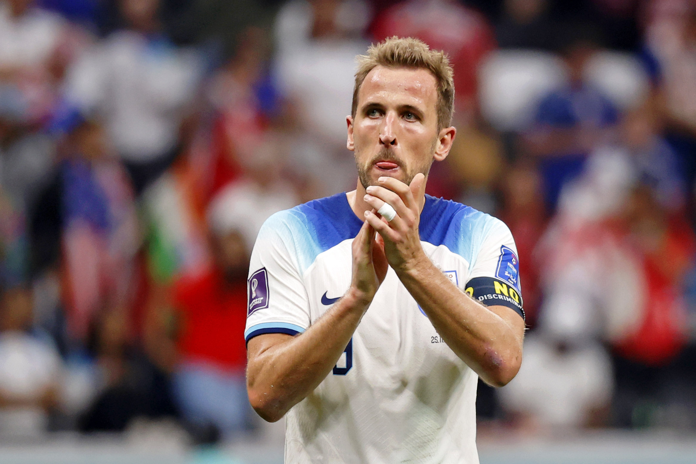 England forward Harry Kane acknowledges fans after a group stage match against the United States as Gonzales Oona explores the commonalties between the Euro 2024 favorites and their unofficial sister NFL teams.