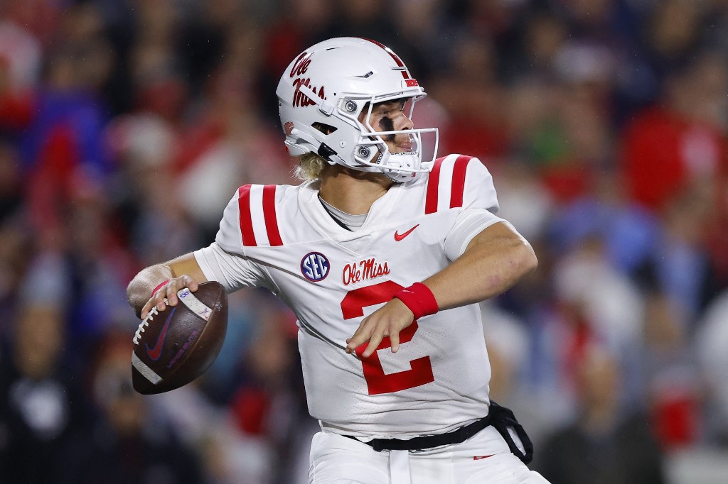Jaxson Dart of the Mississippi Rebels drops back to pass as we look at the latest regarding Mississippi sports betting.