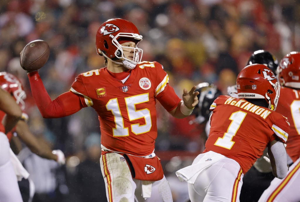 Patrick Mahomes #15 of the Kansas City Chiefs looks to pass against the Jacksonville Jaguars as we look at the Thursday Night Football odds