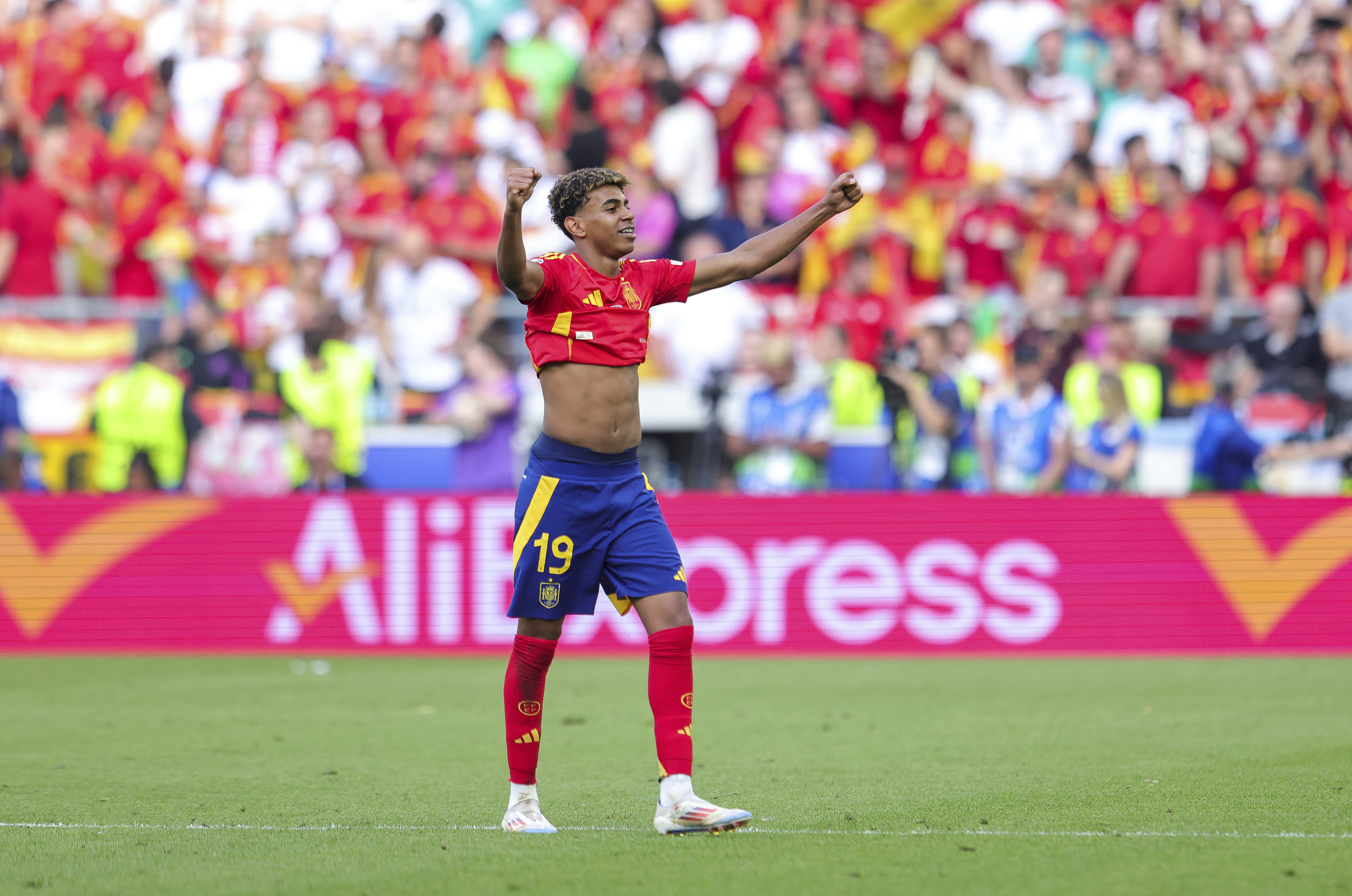 Spain's Lamine Yamal celebrates his team's first goal against Germany as Gonzales Oona offers his best parlay for the Spain vs. France Euro 2024 semifinal.