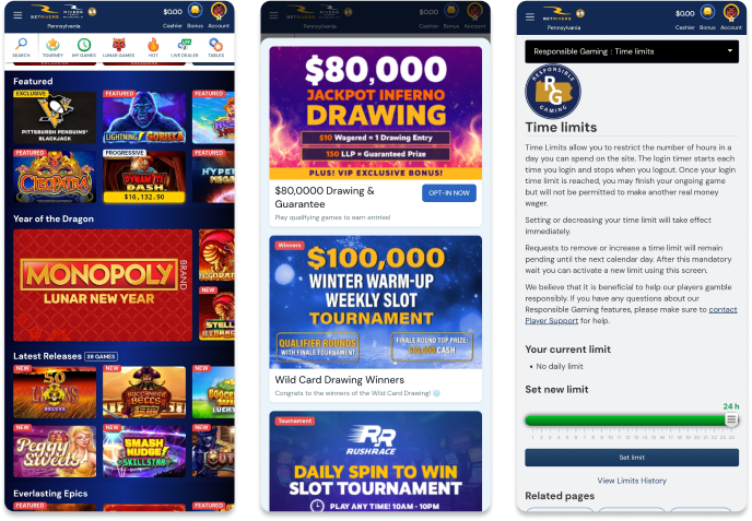 Screenshot of BetRivers Casino mobile app.