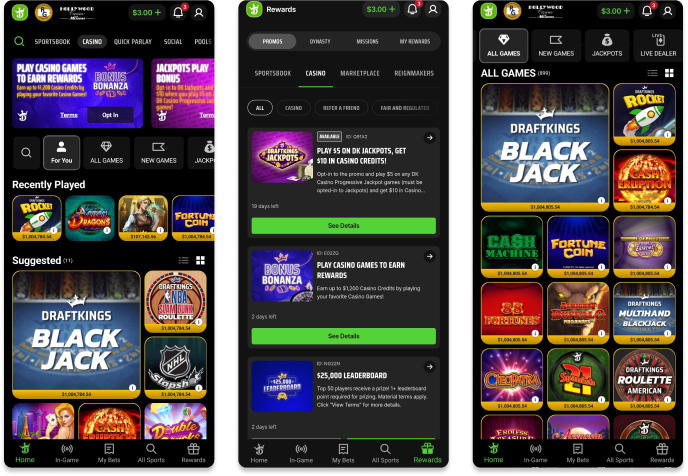 Screenshot of DraftKings Casino mobile casino.