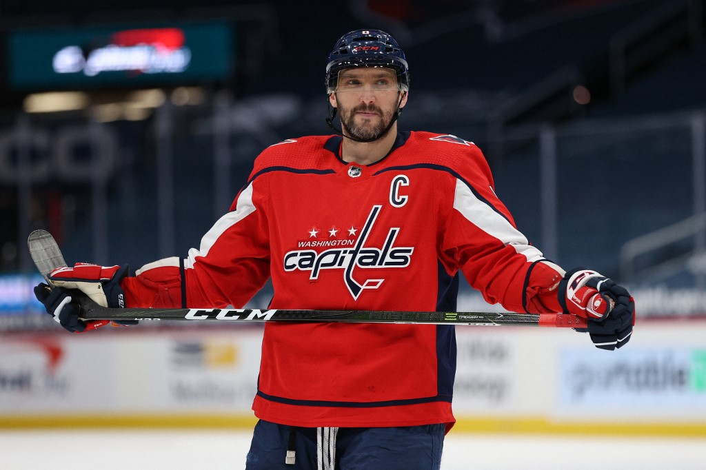 Alex Ovechkin of the Washington Capitals skates against the New York Rangers against the New York Rangers.