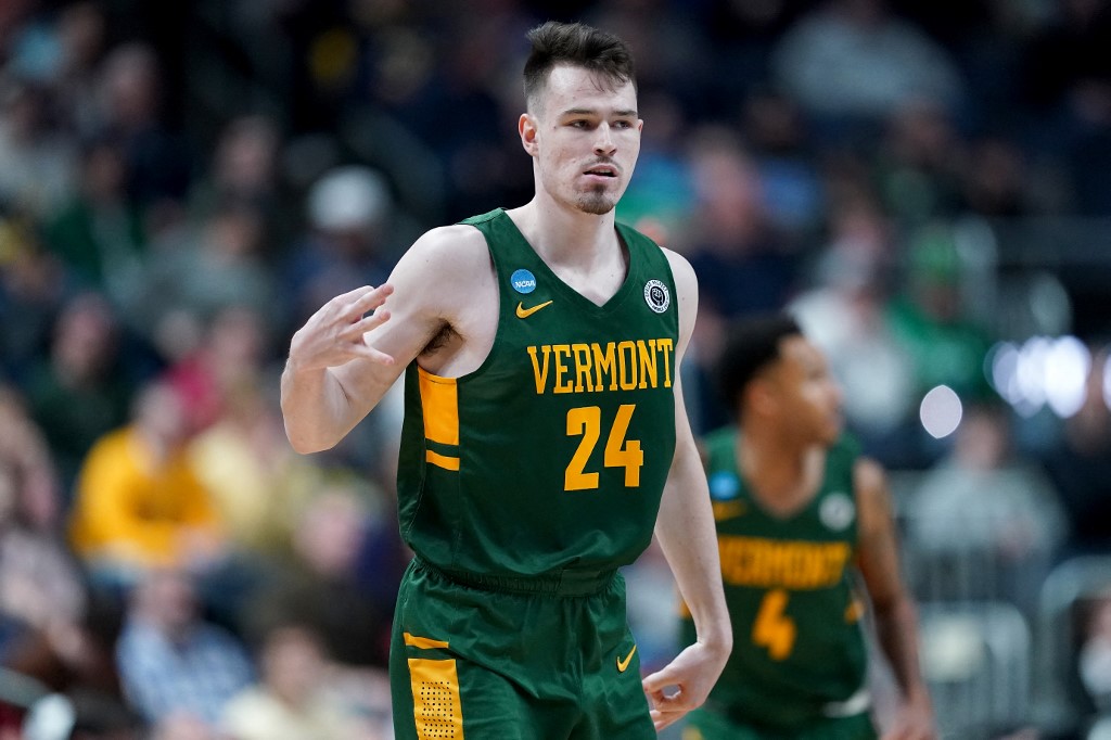 Matt Veretto #24 of the Vermont Catamounts celebrates as we look at our pre-launch FanDuel promo code