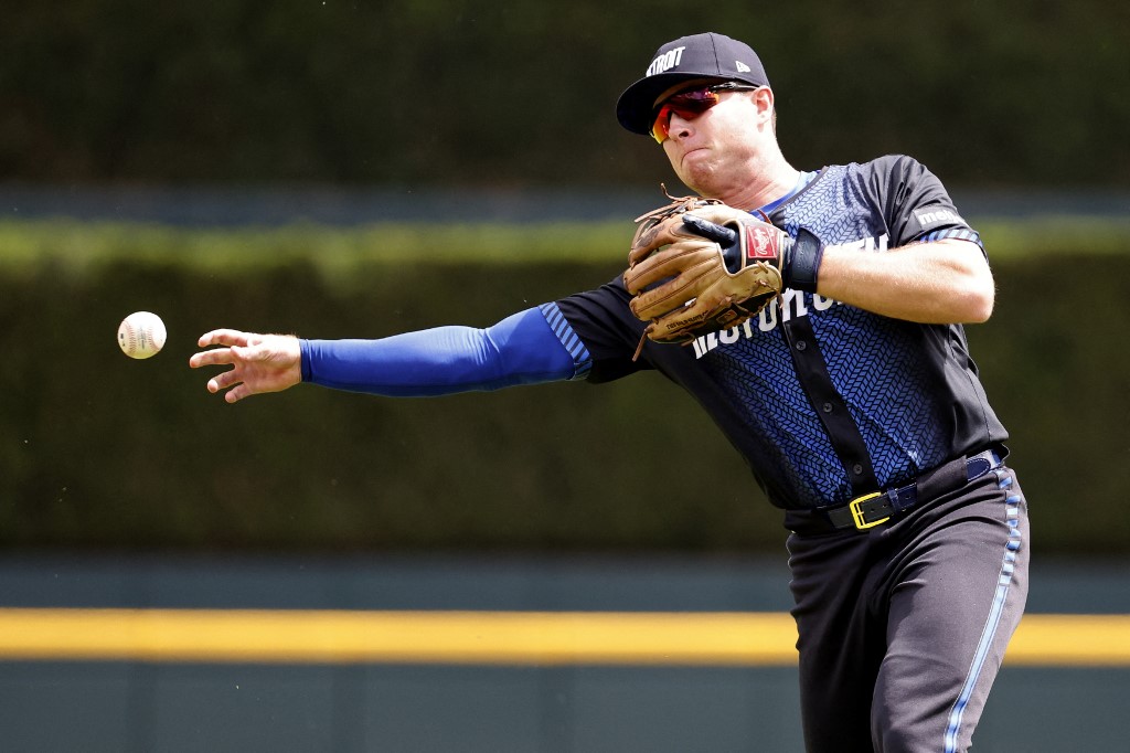 Colt Keith of the Detroit Tigers makes a throw as we look at the Michigan Gaming Control Board's moves to have Bovada cease its operation within the state