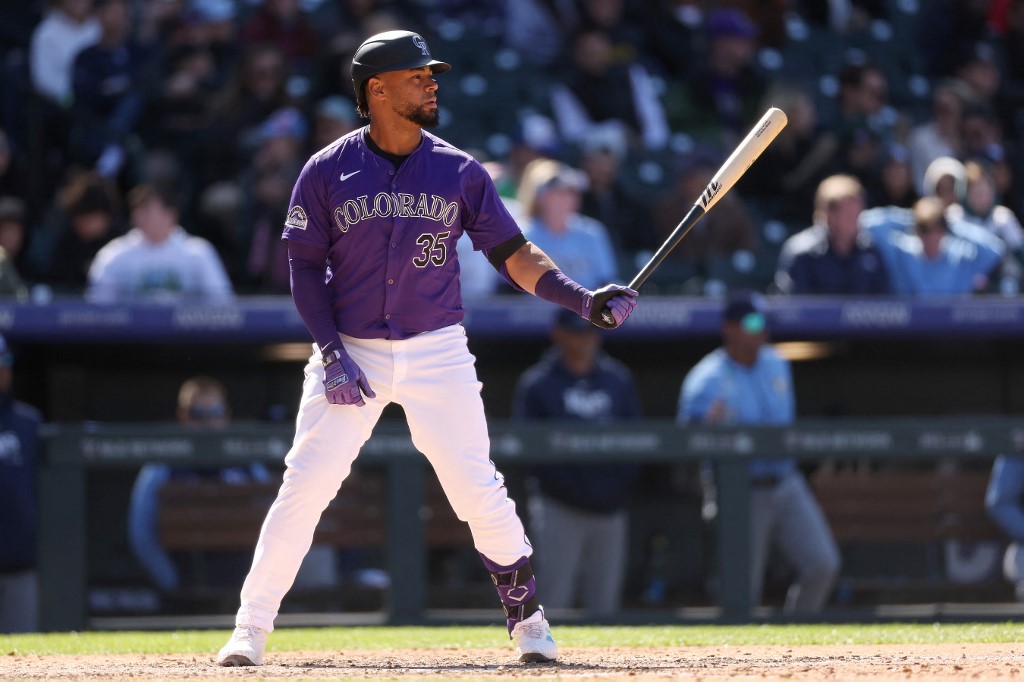 Elias Diaz #35 of the Colorado Rockies as we look at the 2024 February Colorado sports betting financials.