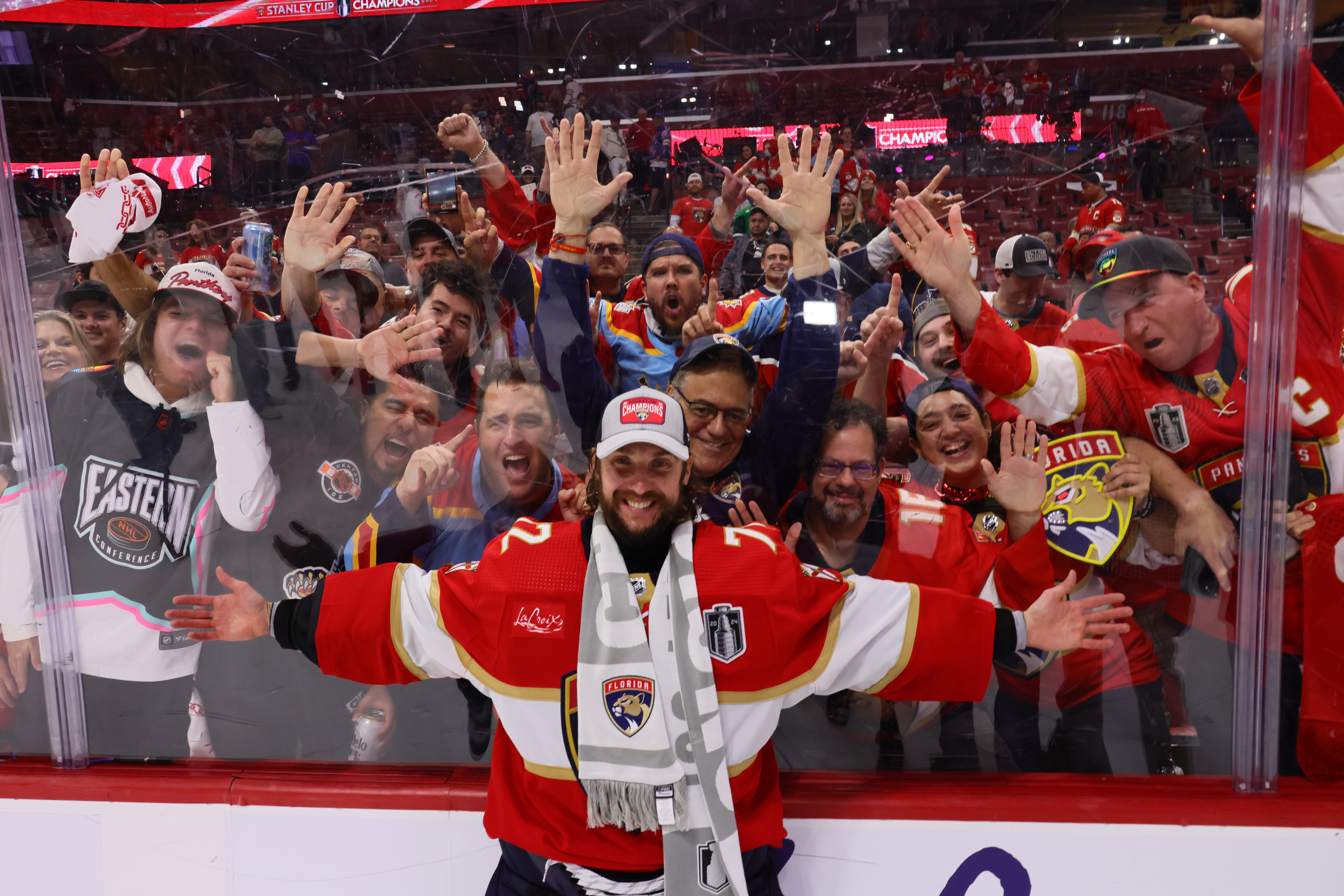 Florida Panthers goaltender Sergei Bobrovsky celebrates winning the 2023-24 Stanley Cup as we look at the best 2024-25 Stanley Cup odds.