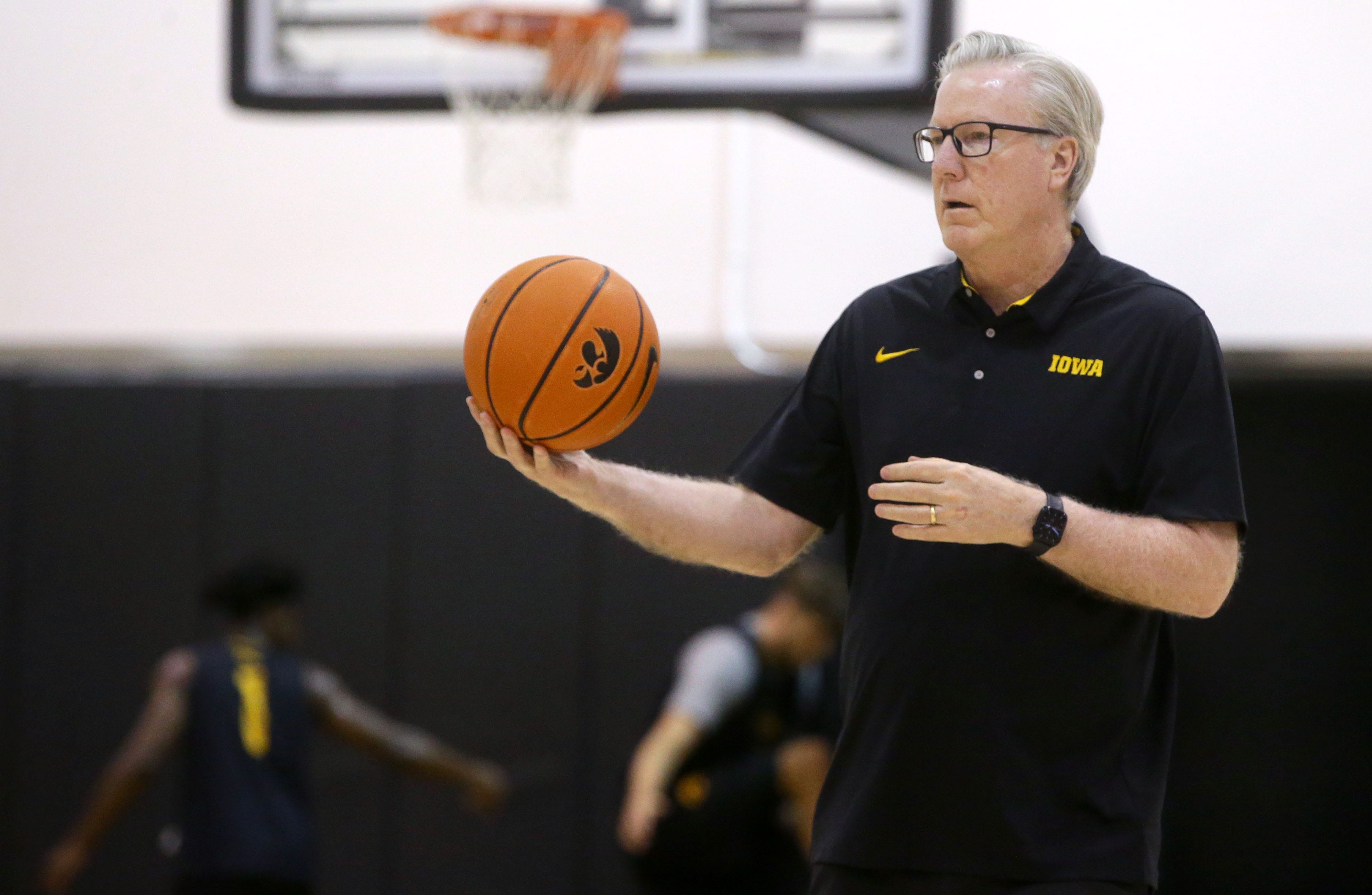 Iowa head coach Fran McCaffery watches practice as we look at the sports betting financials for Iowa in June 2024