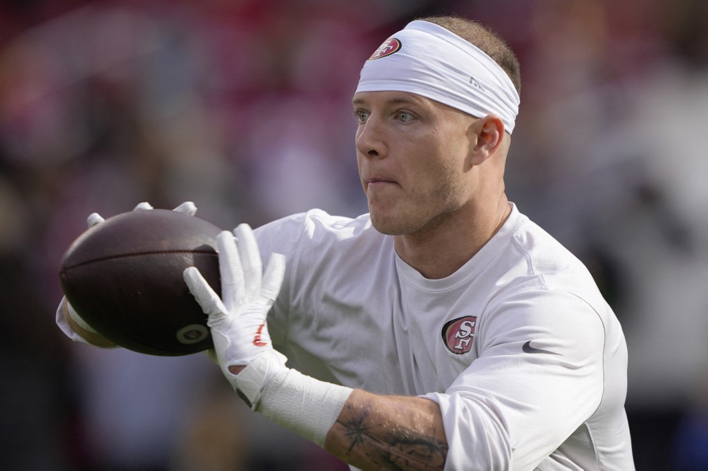 Christian McCaffrey #23 of the San Francisco 49ers warms up prior to the game as we look at the best Week 16 NFL odds