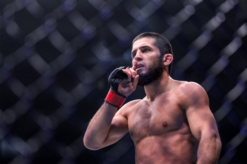 Russia's Islam Makhachev reacts after his Lightweight bout against Australia's Alexander Volkanovski as we look at our bet365 UFC 302 bonus code